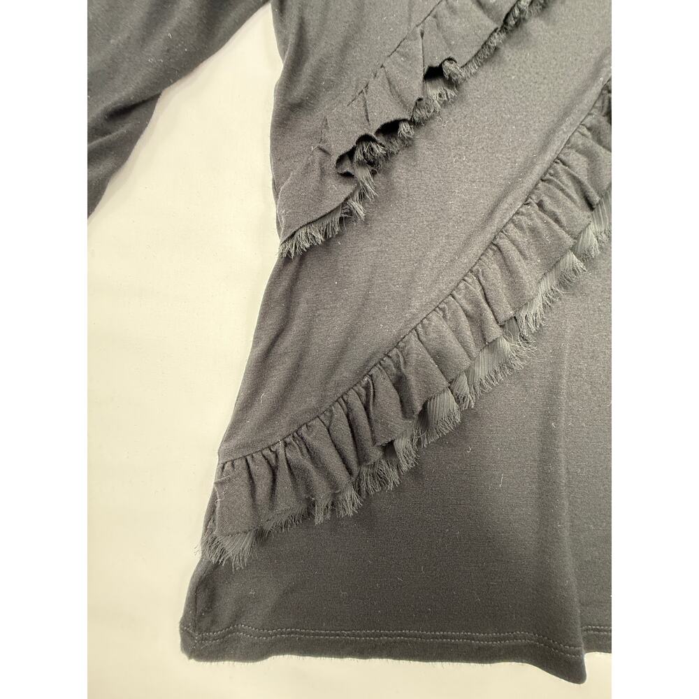 ELLE V-neck black top ruffle details 3/4 sleeves Sz L - Picture 6 of 9